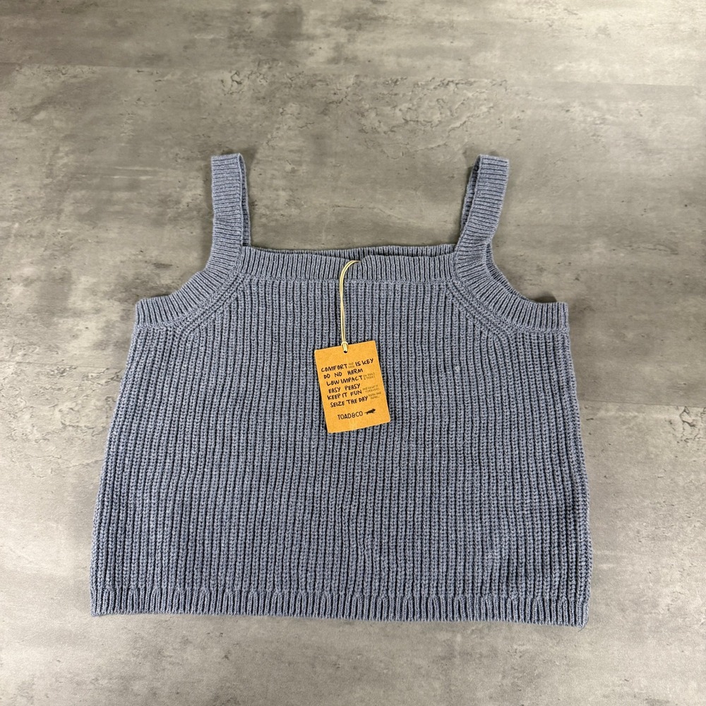 Toad&Co Tank Top Womens L Bianca Tank Gray Denim Blue Ribbed Cotton NEW $75
